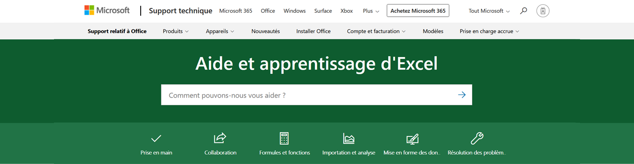 Aide et apprentissage d'Excel