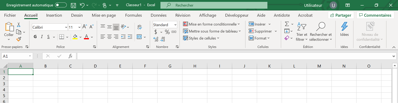 L'interface d'Excel